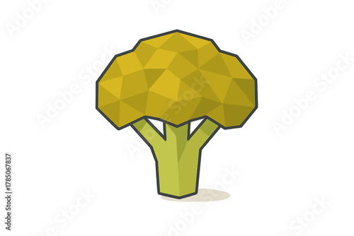 Low poly stylized broccoli vegetable icon with thick outline