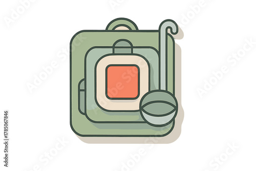 Camping cooking pot and ladle icon abstract layered design