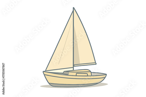 Minimalist sailboat with cream sail and hull on white background