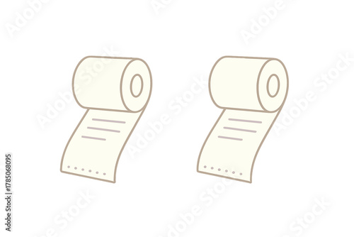 Two rolls of thermal paper receipts with simple lines