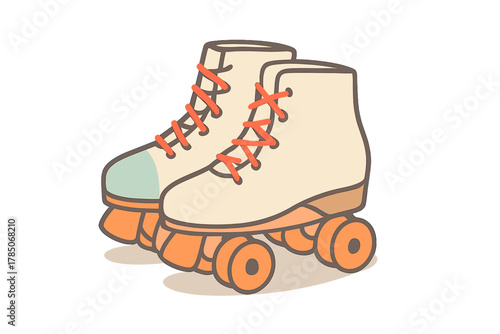 Retro quad roller skates with orange wheels and bright laces