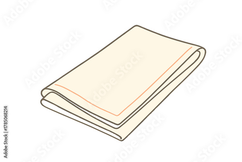 Beige cloth napkin with orange trim neatly folded for dining service