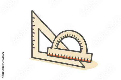 Drafting tools set with triangle ruler and protractor for technical drawing