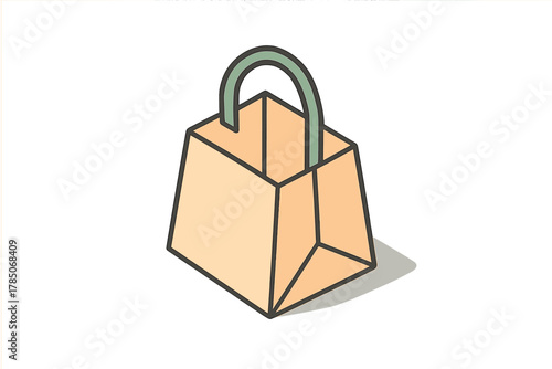 Isometric paper shopping bag icon featuring a sturdy handle
