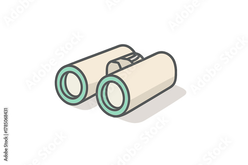 Isometric view of beige and teal binoculars icon for observation and travel