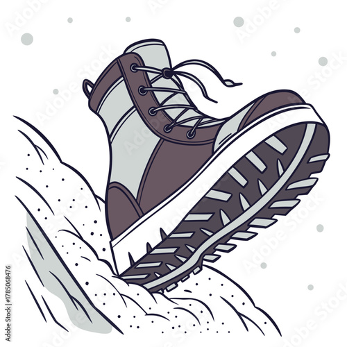 Hiking Boot Stepping On Snow Covered Ground Vector Art Keywords: hiking boot, snow, winter