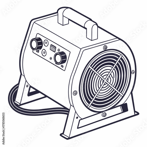 Portable Electric Heater with Fan and Controls machine illustration