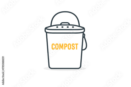 Minimalist line art icon of a kitchen compost bin with lid and handle