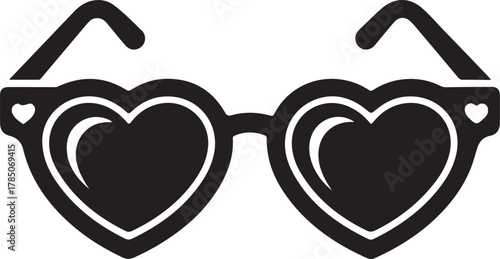Stylish black and white illustration of heart shaped sunglasses