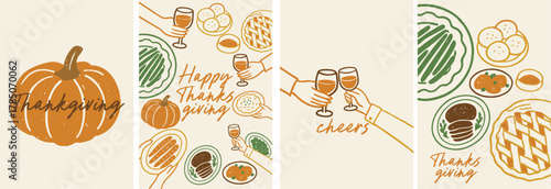 Happy Thanksgiving doodle illustration – hand-drawn autumn feast with festive holiday food
