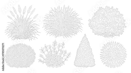 Vector illustration of abstract tree shapes created with scattered dots on a white background