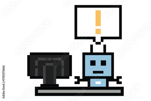 Cartoon pixel art of humanoid robot learning toy robotic engineer bot machine business vector character automation electronic background 8 bit artificial intelligence concept.