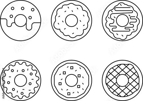 Donut Icons – Line Style, Dessert, Sweet, Food, Vector Design
