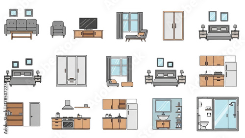 Pixel Art Furniture and Home Decor Icons for Interior Design