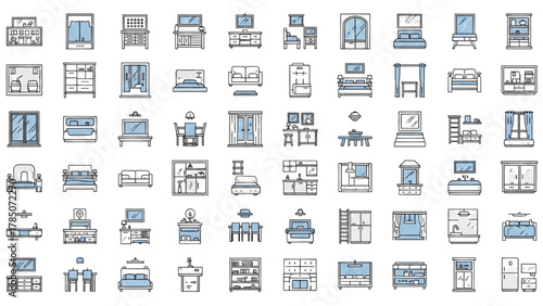 Collection of Furniture and Home Decor Icons for Interior Design and Living Spaces