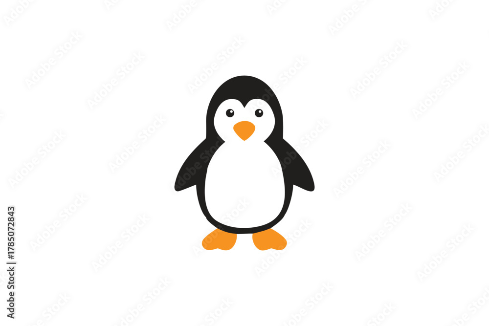 Obraz premium Adorable Cute Penguin Icon Happy Antarctic Bird Cartoon Character Flat Design