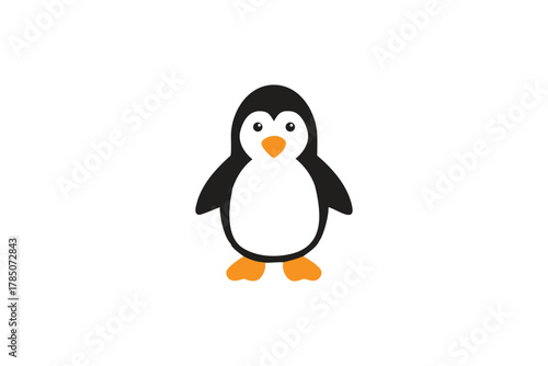 Adorable Cute Penguin Icon Happy Antarctic Bird Cartoon Character Flat Design