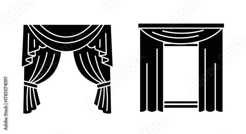 elegant window curtains with intricate designs and flowing drapes, vector illustration Isolated on white background