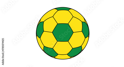 a vibrant green yellow soccer ball with hexagonal patterns, vector illustration Isolated on white background