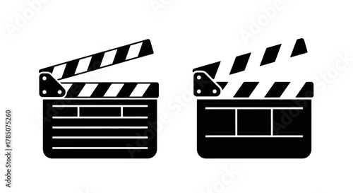 a pair of classic black and white movie clapperboards side by side, vector illustration Isolated on white background
