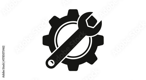 a wrench crossing over a gear symbolizing maintenance and engineering tools, vector illustration Isolated on white background