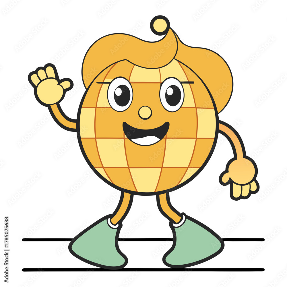 Obraz premium Happy cartoon globe character waving hello with a smile