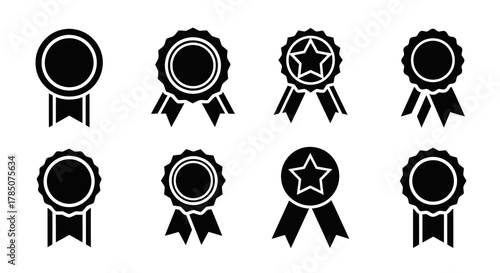 various black ribbons and badges arranged neatly in rows, vector illustration Isolated on white background