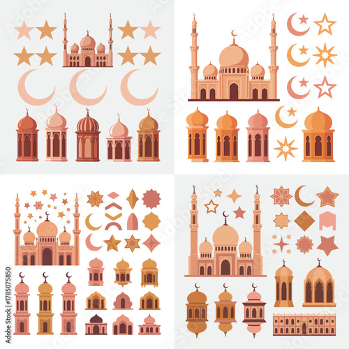 Taj Mahal Vector Illustration Landmark Icon Set