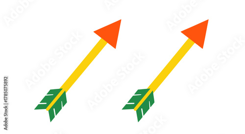 two colorful arrows pointing upwards with vibrant orange tips, vector illustration Isolated on white background