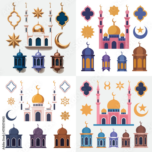 Set of Landmark and Monument Vector Icons with Travel and Architecture Symbols