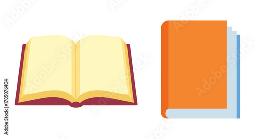 an open book beside closed books showing knowledge and learning, vector illustration Isolated on white background