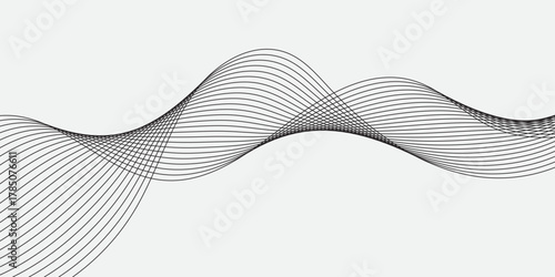 Abstract technology lines on white background. Undulate Grey Wave Swirl, frequency sound wave, twisted curve lines with blend effect, wave with lines created using blend tool.	