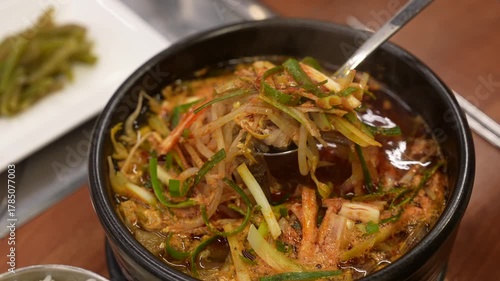 Korean traditional food. Spicy Beef and Vegetable Soup : yukgaejang