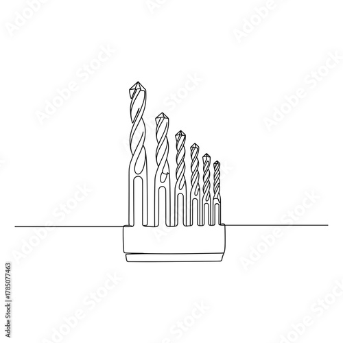Drill bit set in minimalist line art style on white background