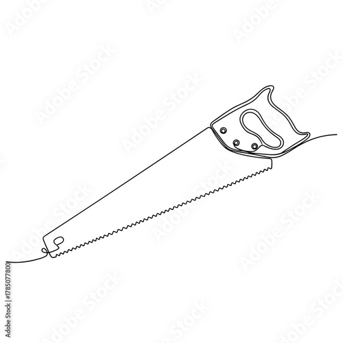 Hand saw in minimalist line art style on white background