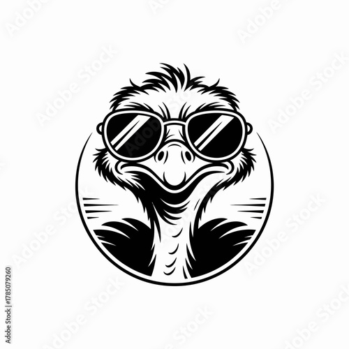 Cool cartoon ostrich wearing bold sunglasses with confident, playful attitude.