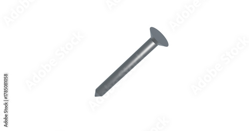 Metal iron nail tool in silver shining material in a transparent background