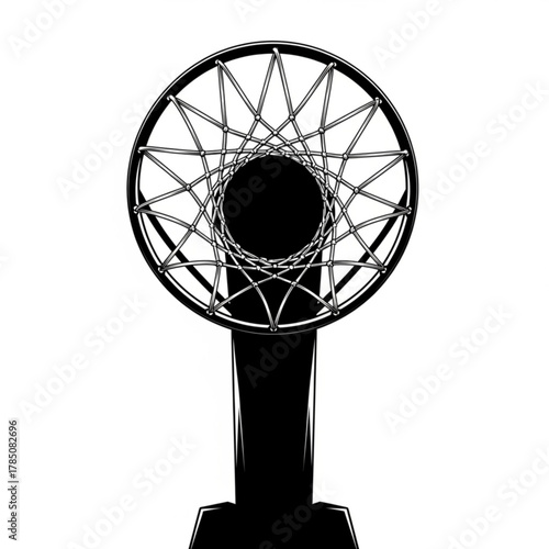 Top view of a basketball hoop silhouette isolated on white background