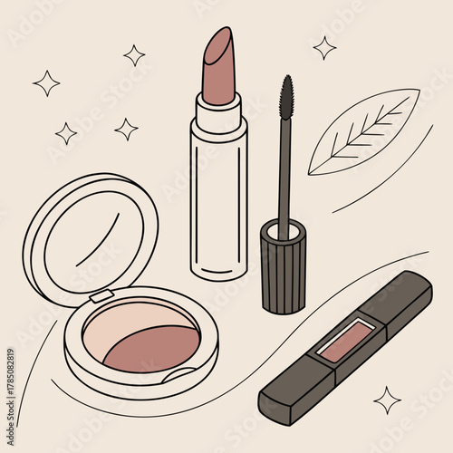 Makeup set with lipstick, mascara, and eyeshadow