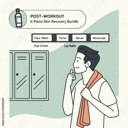 Postworkout sixpiece skin recovery bundle with face wash, toner, serum and moisturizer