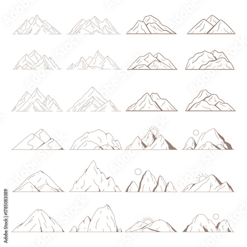 Mountain Silhouette Vector Set. Mountain Icon Minimalist Mountain Range Clip art.