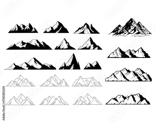 Mountain Silhouette Vector Set. Mountain Icon Minimalist Mountain Range Clip art.