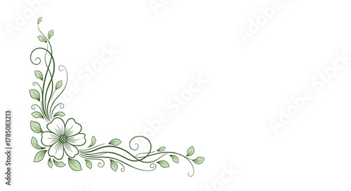 Beautiful vintage floral illustration featuring delicate greenery and blooming flowers in an elegant corner design.