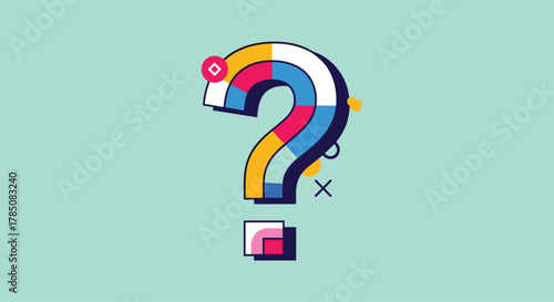 A vibrant and colorful question mark graphic with a playful and modern design.