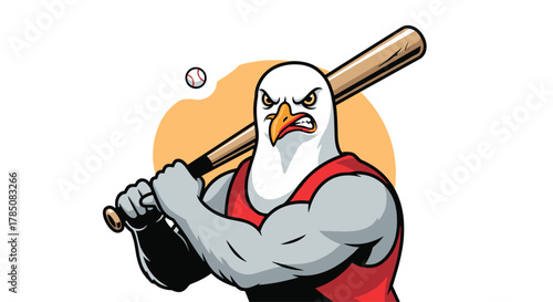 A determined eagle athlete is ready to swing its baseball bat with aggression during a game.