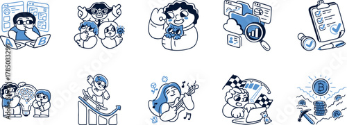 set of doodles, Modern colored Line Art Icons Digital Life, Tech, Social Media, Human Connection for UI UX, Apps, Websites, Marketing