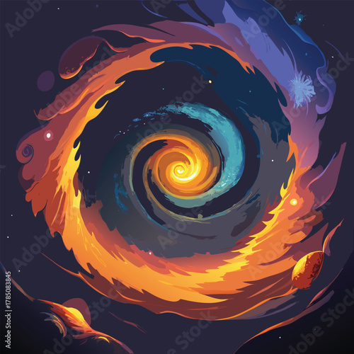 Colorful Cosmic Swirl with Planets and Stars space