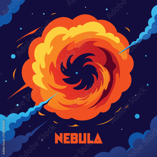 Colorful swirling nebula with text NEBULA space
