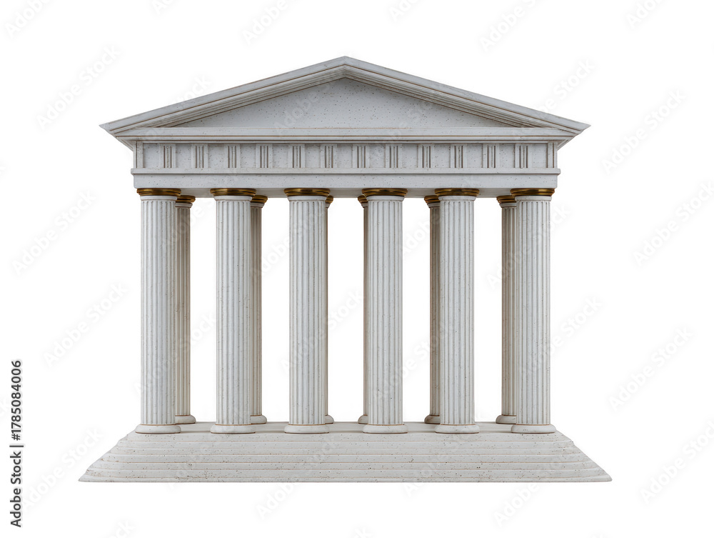 Fototapeta premium Ancient temple with tall white columns, classical architecture, marble structure, and triangular pediment, evokes sense of grandeur and historical significance