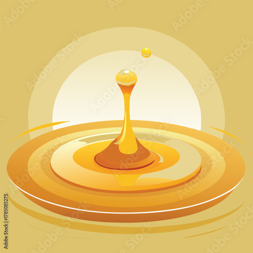 Golden Liquid Drop Forming Ripples on Yellow Surface